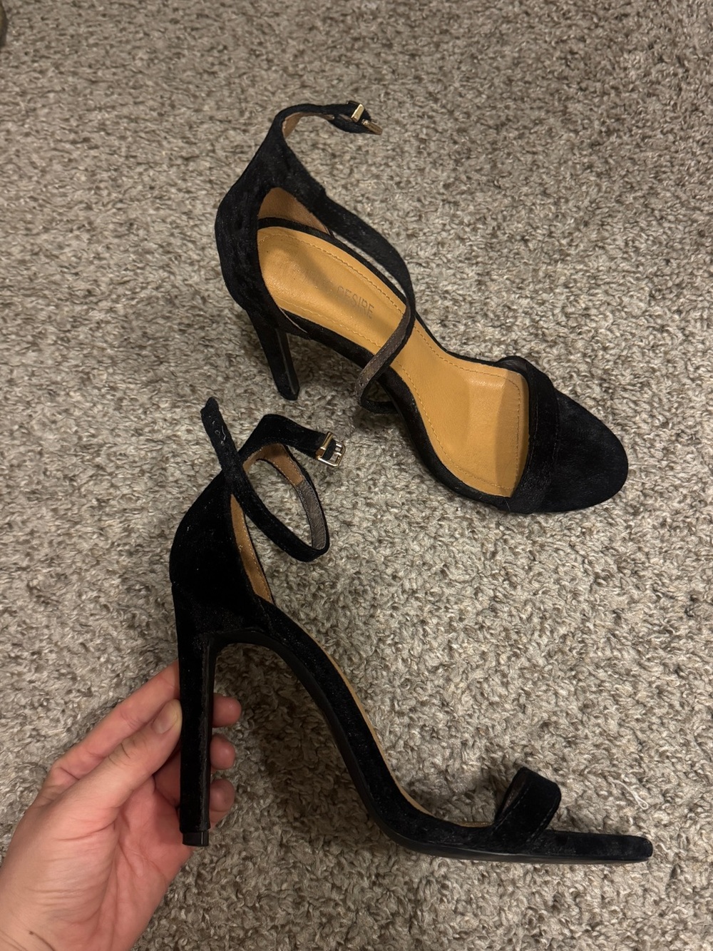 Public Desire Black Suede Ankle-Strap Stiletto Heels